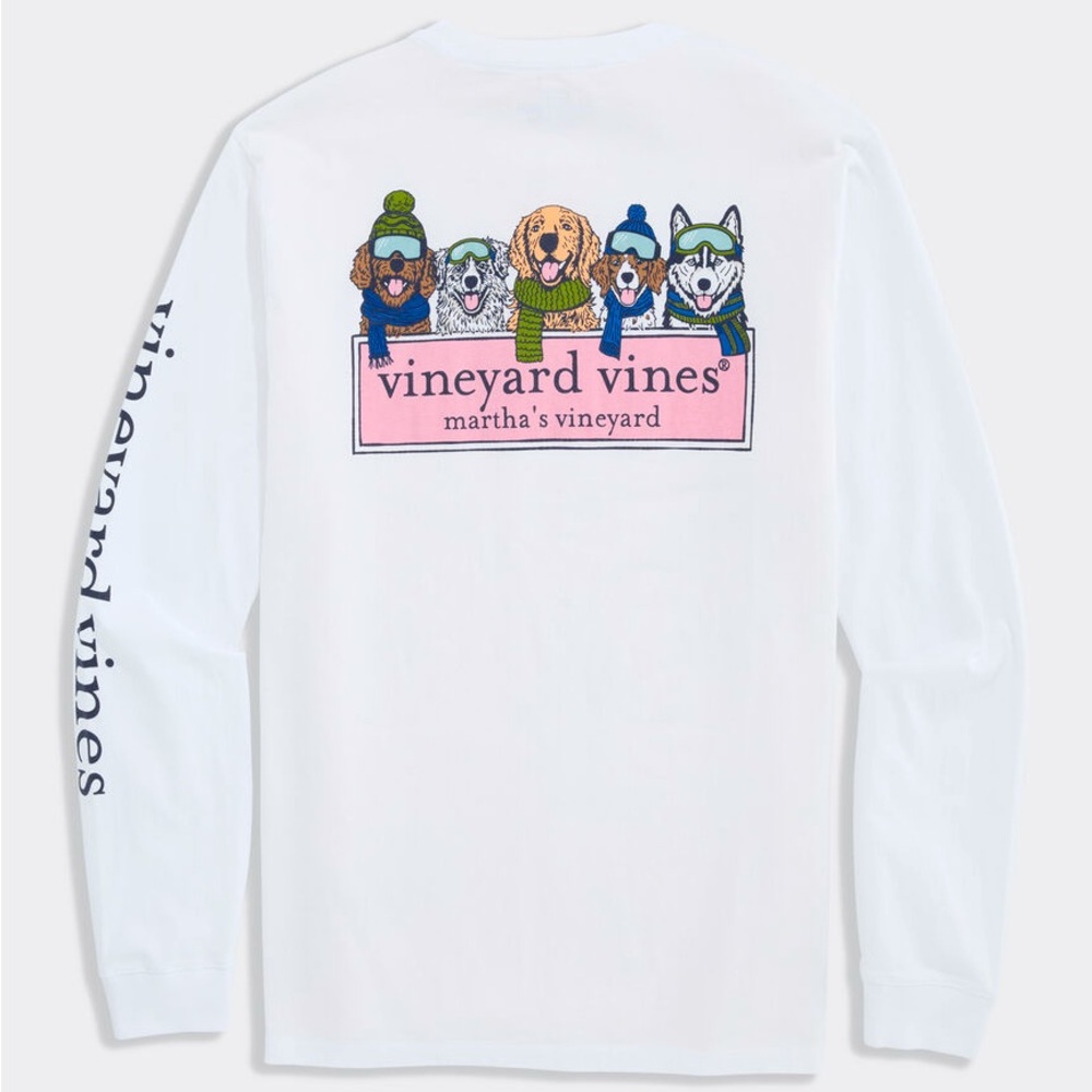 Vineyard Vines Mens White Long Sleeve Tee with Pink Logo and Dog Crew‎ Size XS